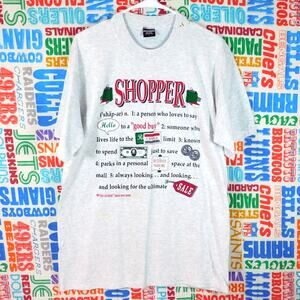 Vintage 90s Definitions Shopper T Shirt Size L New Hugger Tag Gray